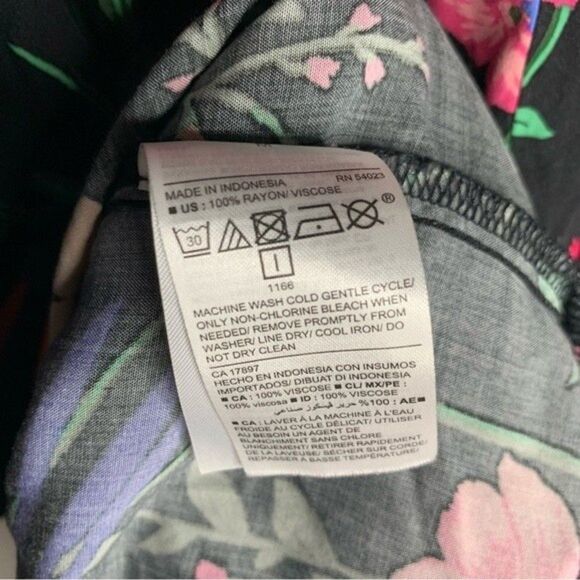 Old Navy Black Multi Color Floral Flare Flounce Sleeve Shift Dress Rayon M - Picture 11 of 11